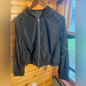 Rock & Republic Black Nylon Shoelace Bomber Jacket